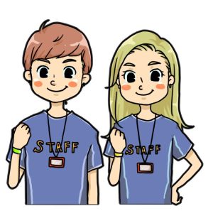 イベント物販をサポートするスタッフのイラスト 