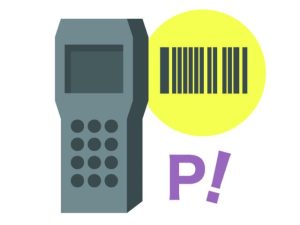 ピッキング作業で使うハンディ端末とバーコード読み取りのイメージ