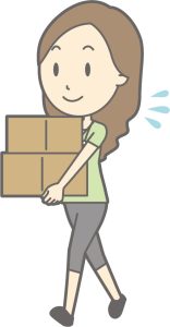 雑貨店の隙間バイトで段ボール箱を運び品出し作業をする女性のイラスト